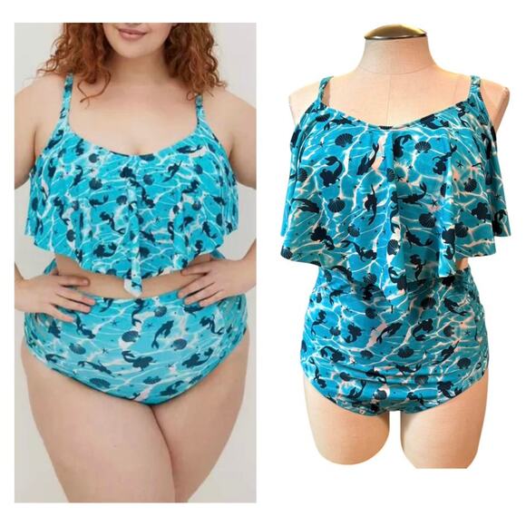 Torrid Top Size 2 Bottom 1‎ Disney Little Mermaid Two Piece Bikini Swimsuit - Picture 1 of 5